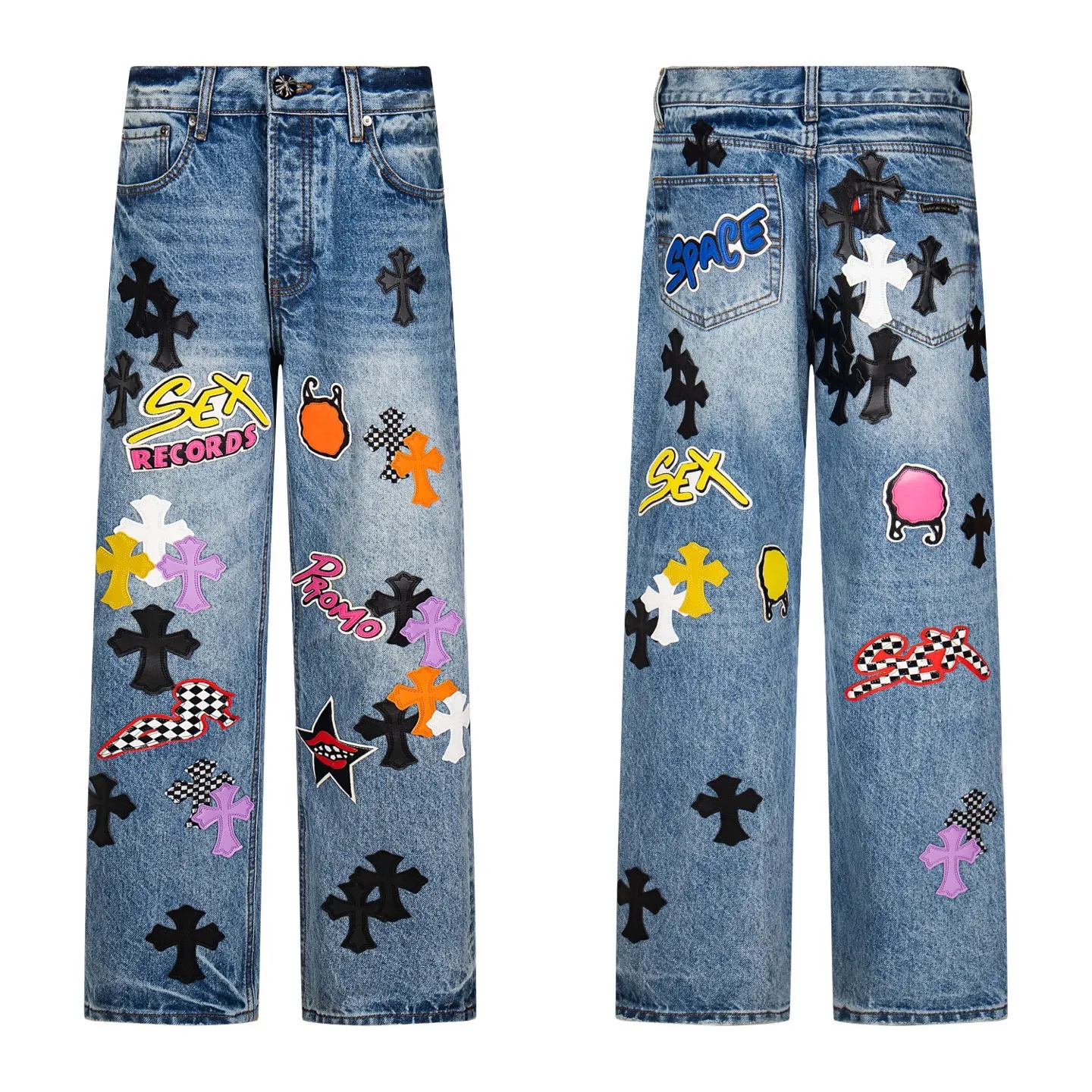 P310 Heavy Industry Version Chrome Hearts Sex Octopus🐙Multiple logo elements spliced ​​washed jeans, truly restores the ultimate vintage texture, three-dimensional version, loose and comfortable, not picky about the figure, taller and slimmer, factory precision, original quality control, same style for men and women, can be matched with couples, versatile recommendation, must-have jeans for all seasons, fashionable people have been disappointed. From the quality selection of fabrics, the tailoring of details, and the matching of patterns, they are all impeccable! The upper body is so handsome when worn...it can be easily worn by men, women and children! The craftsmanship is made of heavy-duty washed pure cotton denim fabric. After washing, it is soft and thick. It is very stylish when worn on the body. Style number: 1759# Color: blue Size: 28 30 32 34 36